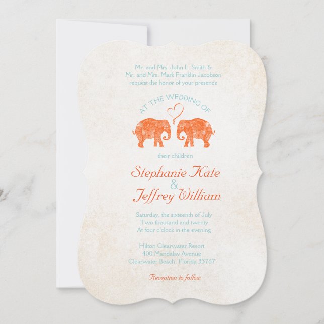 TONNEN LIEBE/Elefant Couple Heart Wedding Einladung (Vorderseite)