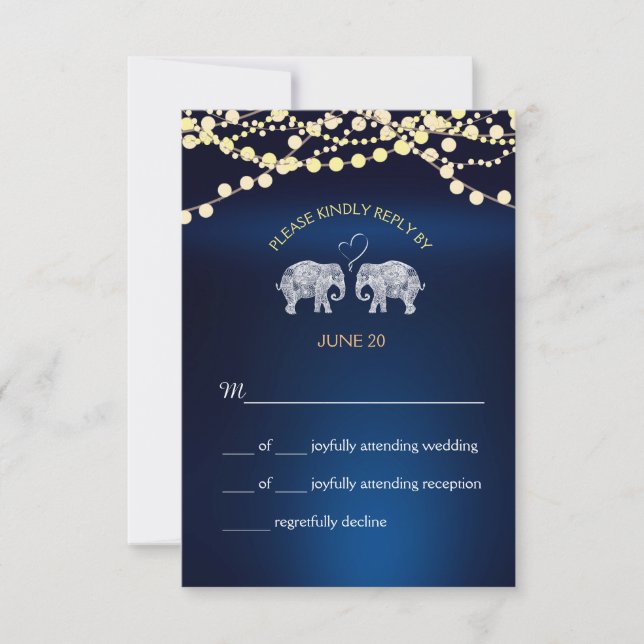 TONNEN LIEBE/Elefantennächtelampen Hochzeitstag RSVP Karte (Vorderseite)