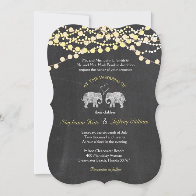 TONNEN LIEBE/Elephant Chalkboard Lights Wedding Einladung (Vorderseite)