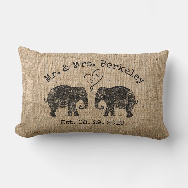 TONNEN LIEBE | Elephant Couple Custom Wedding Gift Lendenkissen (Vorderseite)