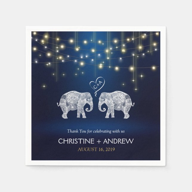 TONNEN LIEBE / Elephant String Lights Custom Blue Serviette (Vorderseite)