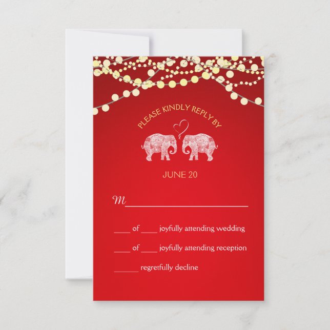 TONNEN LIEBE/Elephant String Lights Wedding RSVP Karte (Vorderseite)