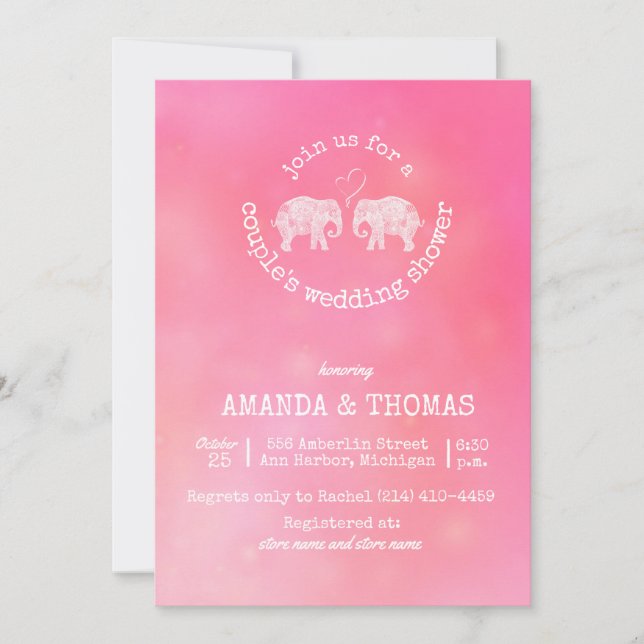 Tonnen Liebe Rosa Paare Hochzeit / Birdal Dusche Einladung (Vorderseite)
