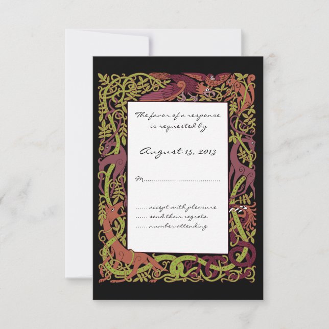Tons bois Animaux celtiques Design Mariage RSVP (Devant)