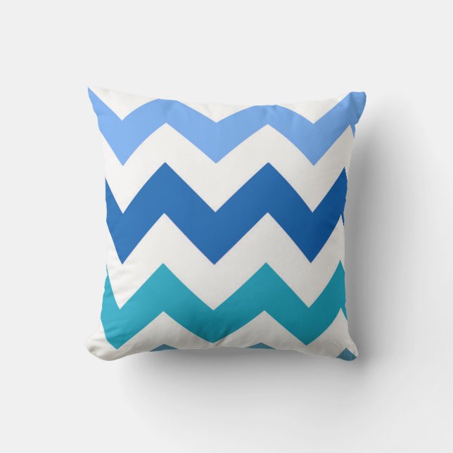 Tons de bleu Zig Zag Chevron Coussin (Recto)