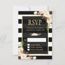 Tons d'ivoire floral noir rayures blanches RSVP