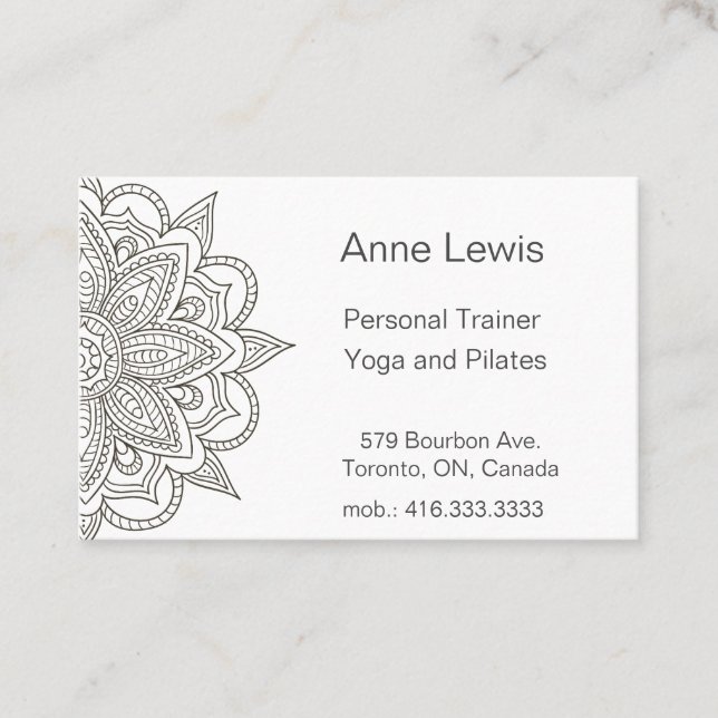 Tons gris Floral Mandala Carte de visite (Devant)