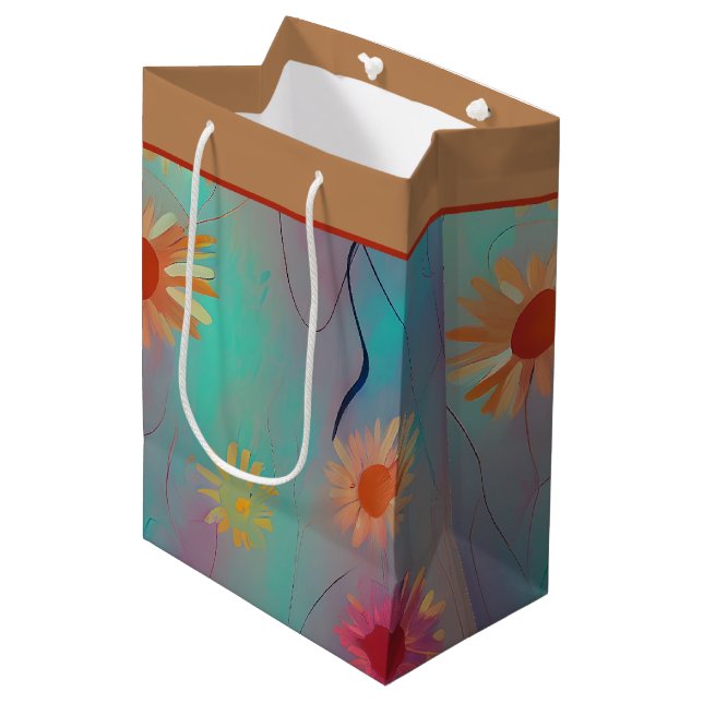 Tons muets tournesols abstraits sac cadeau moyen (Devant Angle)
