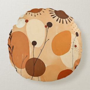 Tons neutres Carnet rustique Abstrait Coussin Rond