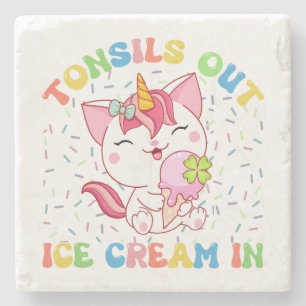 Tonsille draußen, Eiscreme rein   Unicorn Cat Steinuntersetzer