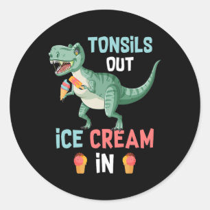 Tonsils out Ice Creme in Dino Dinosaur Tonsillecto Runder Aufkleber