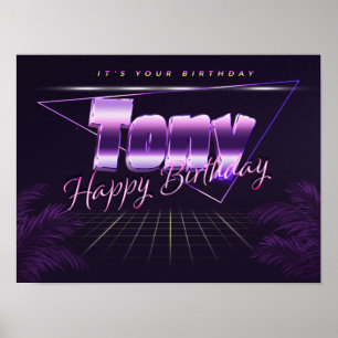Tony Name Vorname lila retro Poster Geburtstag