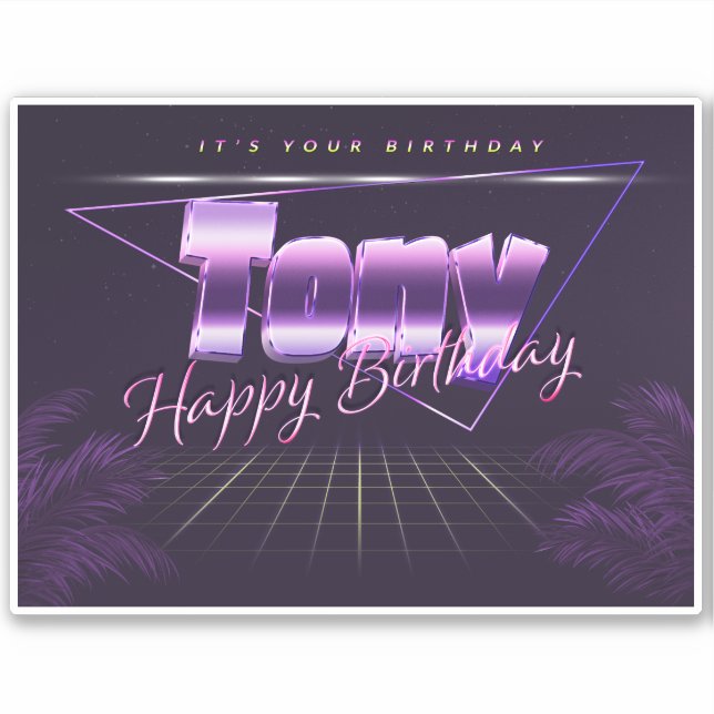 Tony Name Vorname lila retro Sticker Geburtstag (Vorderseite)