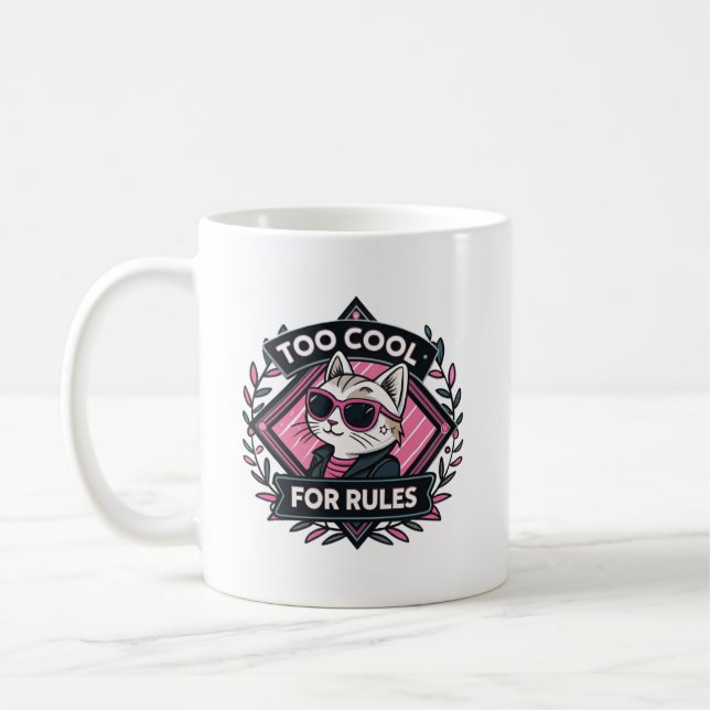 Too Cool For Rules – Modern Streetwear Cat Mug Kaffeetasse (Links)