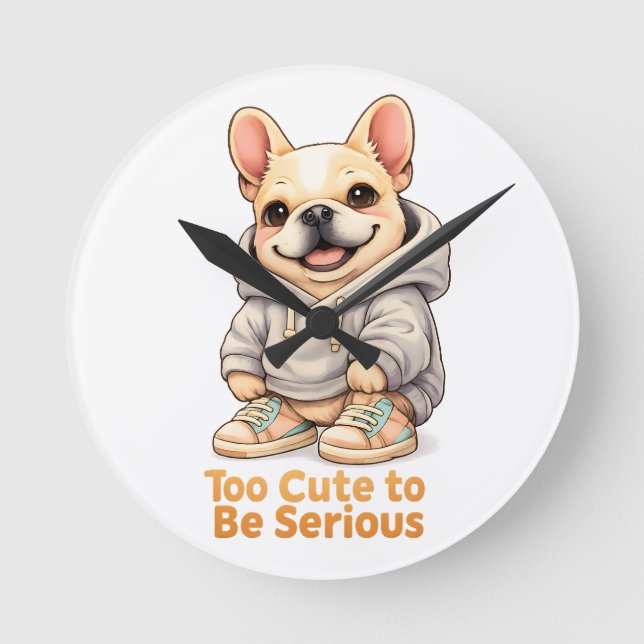Too Cute to Be Serious – Funny French Bulldog  Runde Wanduhr (Vorderseite)