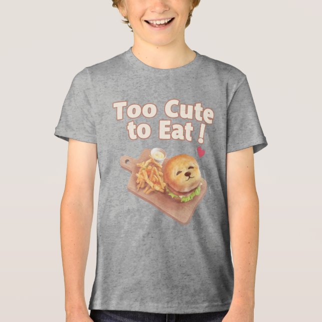 Too Cute to Eat: Smiling Bichon Burger Art Tri-Blend Shirt (Vorderseite)