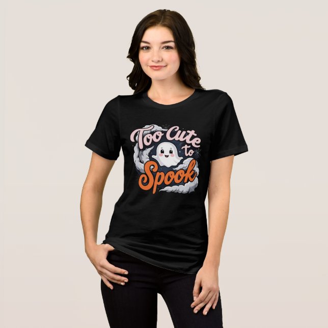 Too Cute to Spook Ghost Design Tri-Blend Shirt (Vorderseite voll)