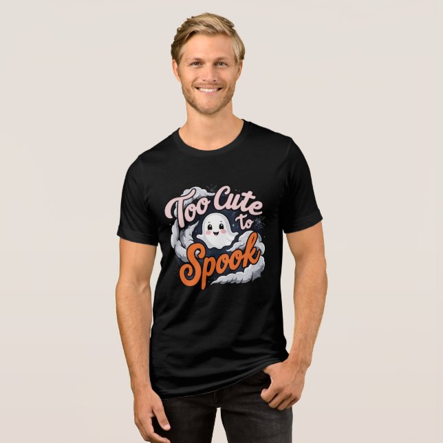 Too Cute to Spook Ghost Design Tri-Blend Shirt (Vorderseite voll)