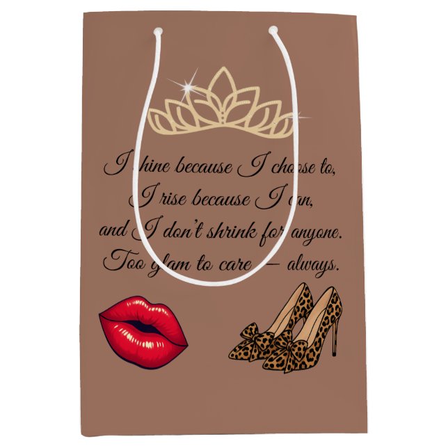 Too Glam To Care – Chic Quote  Mittlere Geschenktüte (Vorderseite)
