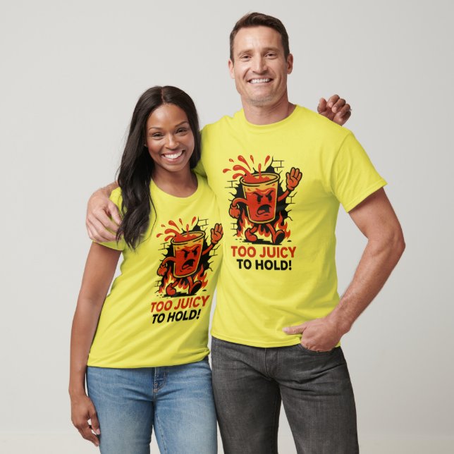 Too Juicy to Hold – Angry Plastic Cup Cartoon T-Shirt (Unisex)
