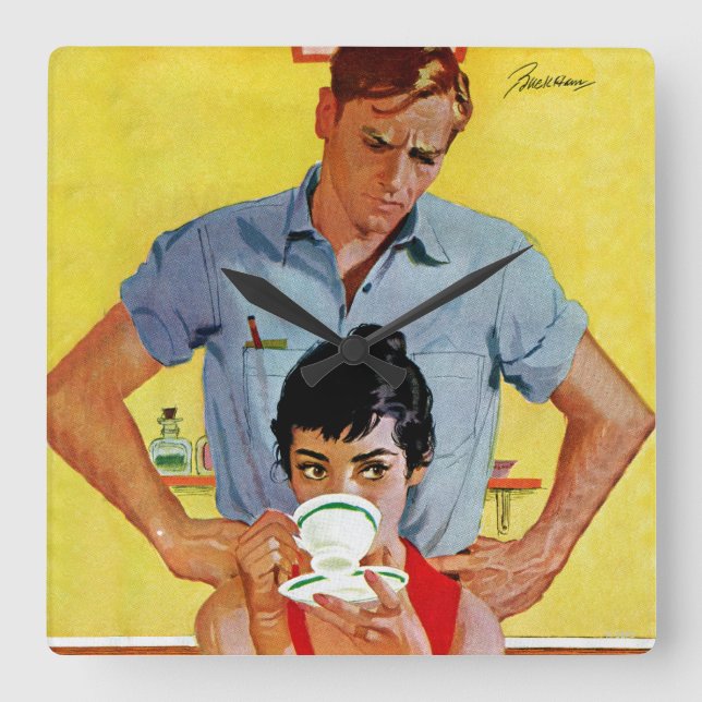 Too Late to Make Up Quadratische Wanduhr (Vorderseite)