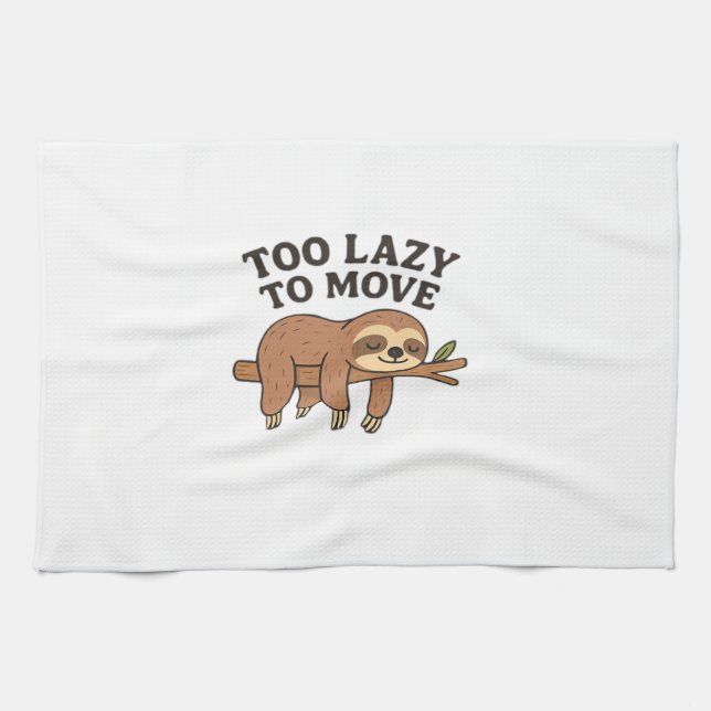 Too Lazy To Move � Cute Retro Cartoon Sloth Design Geschirrtuch (Horizontal)