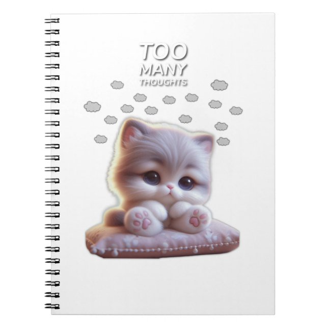 Too Many Thoughts Cat Notebook – Cute Overthinking Notizblock (Vorderseite)