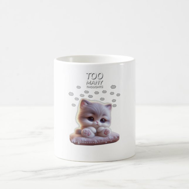 Too Many Thoughts Cute Cat Mug – Sleepy Cat Kaffeetasse (Mittel)