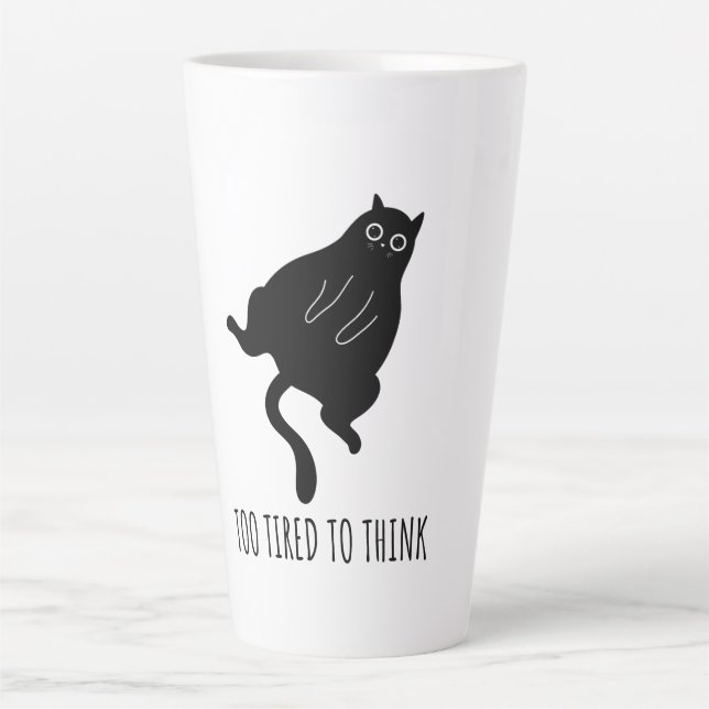 Too Tired to Think - Funny Exhausted Black Cat Milchtasse (Vorderseite)