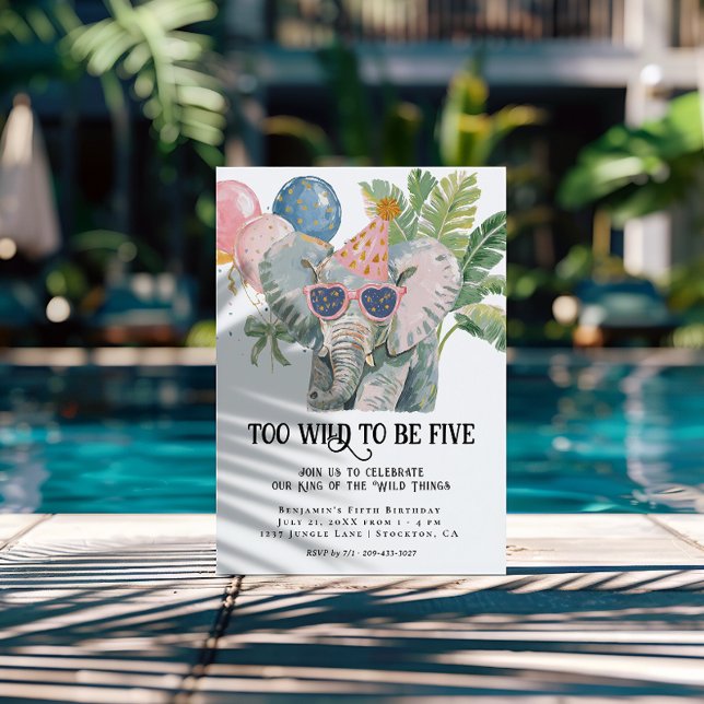 Too Wild to Be Five Elephant Jungle Birthday Einladung (Von Creator hochgeladen)