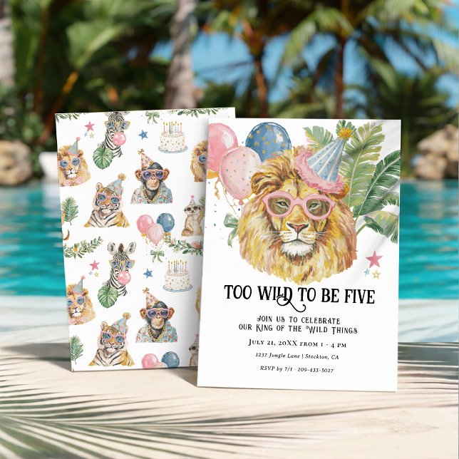 Too Wild to Be Five Lion Jungle Birthday Einladung (Von Creator hochgeladen)