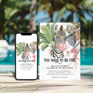 Too Wild to Be Five Zebra Jungle Birthday Einladung