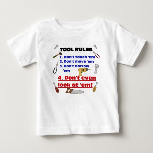 Tool regelt humorvolle Holzwerkstatt Boys Garage Baby T-shirt (Vorderseite)