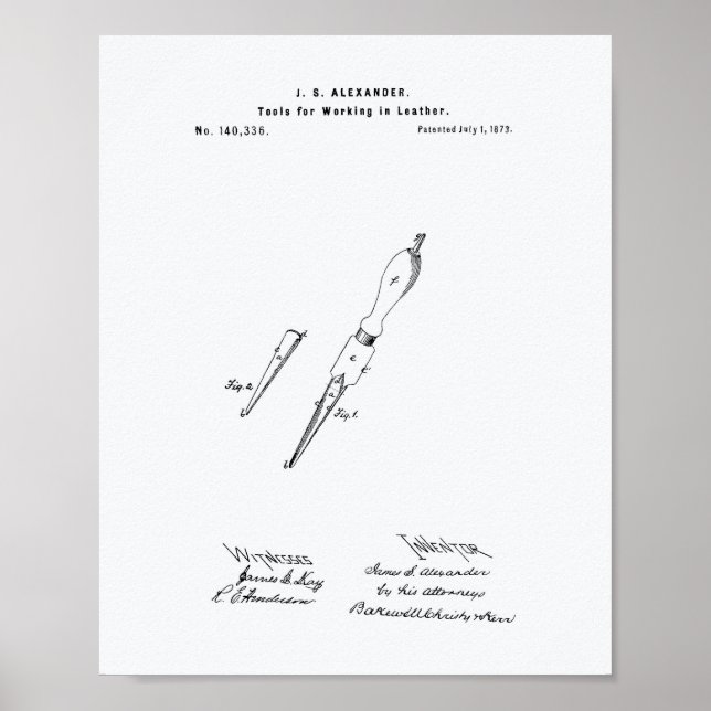 Tool Working Leather 1873 Patent Art Weißbuch Poster (Vorne)