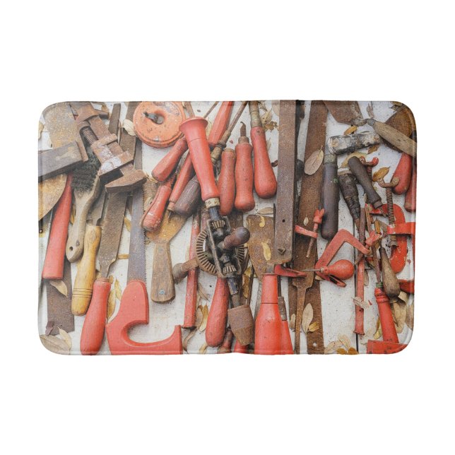 Tools Antiquitätenwerkzeug Rustikal Roter Mann Badematte (Vorderseite)