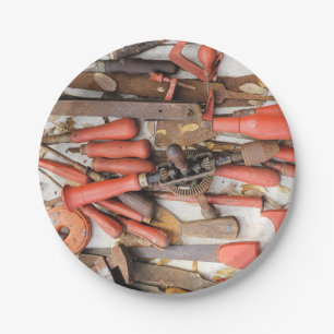 Tools Antiquitätenwerkzeug Rustikal Roter Mann Pappteller