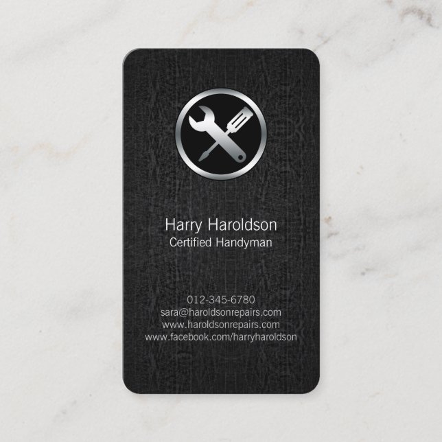 Tools Icon Black Grunge Handyman Business Card Visitenkarte (Vorderseite)