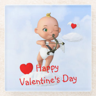 Toon-Baby-Cupid fliegt mit Bogen und Pfeil Glasuntersetzer