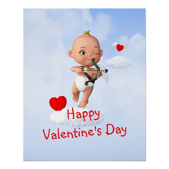 Toon Baby Cupid Flug mit Bow und Arrow Poster (Vorderseite)