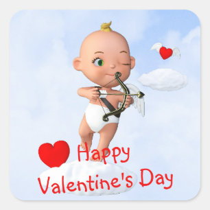 Toon Baby Cupid Flug mit Bow und Arrow Quadratischer Aufkleber