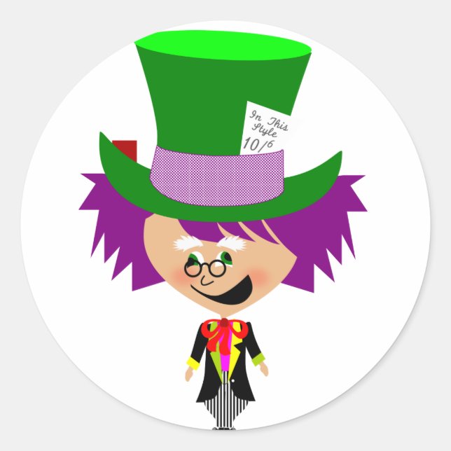 Toon Mad Hatter - Alice's Adventures in Wonderland Runder Aufkleber (Vorderseite)