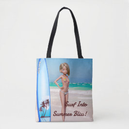 Toon Surfer Girl Posing an der Küste Tasche