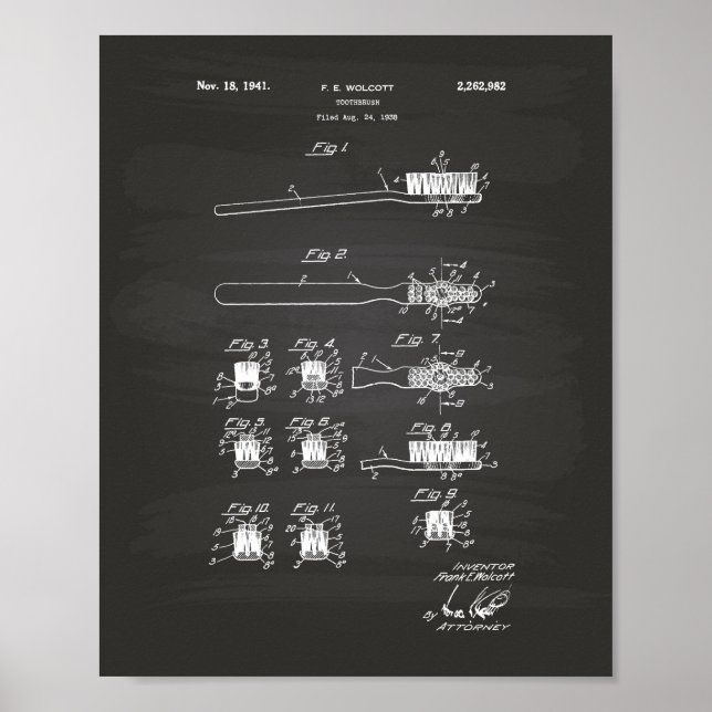 Tooth Brush 1941 Chalkboard für Patentkunst Poster (Vorne)