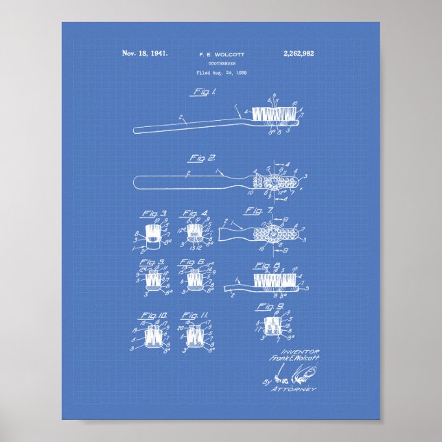 Tooth Brush 1941 Patent Art Blueprint Poster (Vorne)