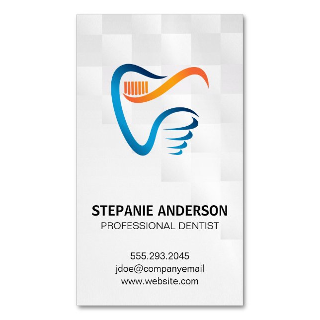 Tooth Brush and Tooth Logo | Dental Magnetische Visitenkarte (Vorderseite Vertikal)