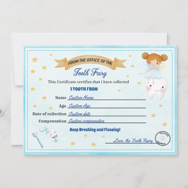 Tooth Fairy Certificate - Lost Tooth Receipt Einladung (Vorderseite)