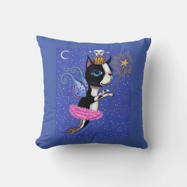 Tooth Fairy Dog Boston Terrier Pink Tutu Crown Kissen (Vorderseite)