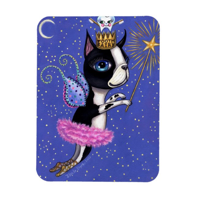 Tooth Fairy Dog Boston Terrier Pink Tutu Crown Magnet (Vertikal)