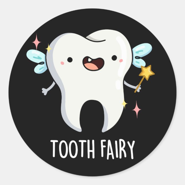 Tooth Fairy Funny Tooth Puff Dark BG Runder Aufkleber (Vorderseite)