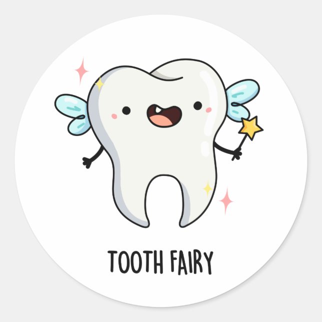 Tooth Fairy Funny Tooth Puff Runder Aufkleber (Vorderseite)